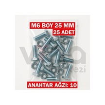 M6x25 Altı Köşe Cıvata + Somun Takımı Çinko Kaplı 25 Adet Takım 1