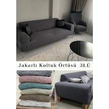 StarMall Jakarlı Çubuk Desen Koltuk Örtüsü Koltuk Kılıfı Lastikli Esnek Yıkanabilir 3Lü Bir Adet Antrasit