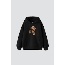 Tarzsokak Leopar Hand Baskılı Oversize Unisex Premium Siyah