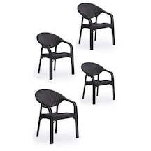 4'lü Set Bambu Pro Çift Ayak Rattan Desenli Kollu Sandalye Koltuk