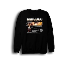 Demon Slayer Kyojuro Rengoku Baskılı Unisex %100 Pamuk Bisiklet Yaka Siyah Sweatshirt SIYAH
