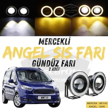 Ford Courier 2014-2023 Uyumlu Üniversal Mercekli Angel Sis Farı Metal Su Geçirmez 76 Mm Sarı Halkalı Gündüz Farı Angel Eyes 2 Adet
