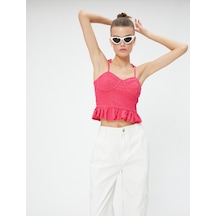 Koton Askılı Atlet Balenli Fırfır Detaylı İşlemeli Slim Fit Fuşya 3sal30125ık FUŞYA