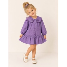 My Kids Wear Pötikare Desenli Kız Çocuk Elbise Çiçek Yakalı Şık Ve Zarif Tasarım 12747 Lila