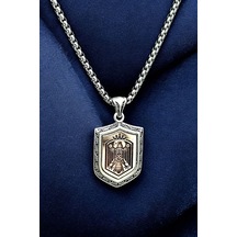 Gümüş Kaplama K-119 Paslanmaz Kromix Erkek Kolyesi Kafkas Kartalı Adige Çerkes Kolyesi Beyaz