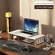 Motion003 Ergonomik Ahşap Monitör Standı Beyaz Stand Beyaz Tahta 40 Cm Laptop Yükseltici Büyük Çift Ekran Masa Rafı Ofis Ev Çalışma Alanı