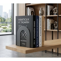 Dekoratif Metal Kitap Tutucu 2 Li Set Kitaplık Düzenleyici Aksesuar Siyah Kitap Düzenleyici