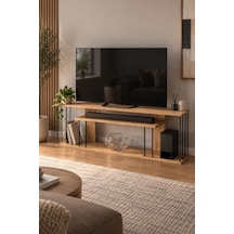 Sulorahome Çam Desenli Kahverengi Tv Ünitesi Ve Raf Sistemi