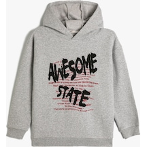 Koton Kapşonlu Sweatshirt Slogan Baskılı Uzun Kollu Şardonlu Gri 4wkb10584tk 4WKB10584TK031 Gri