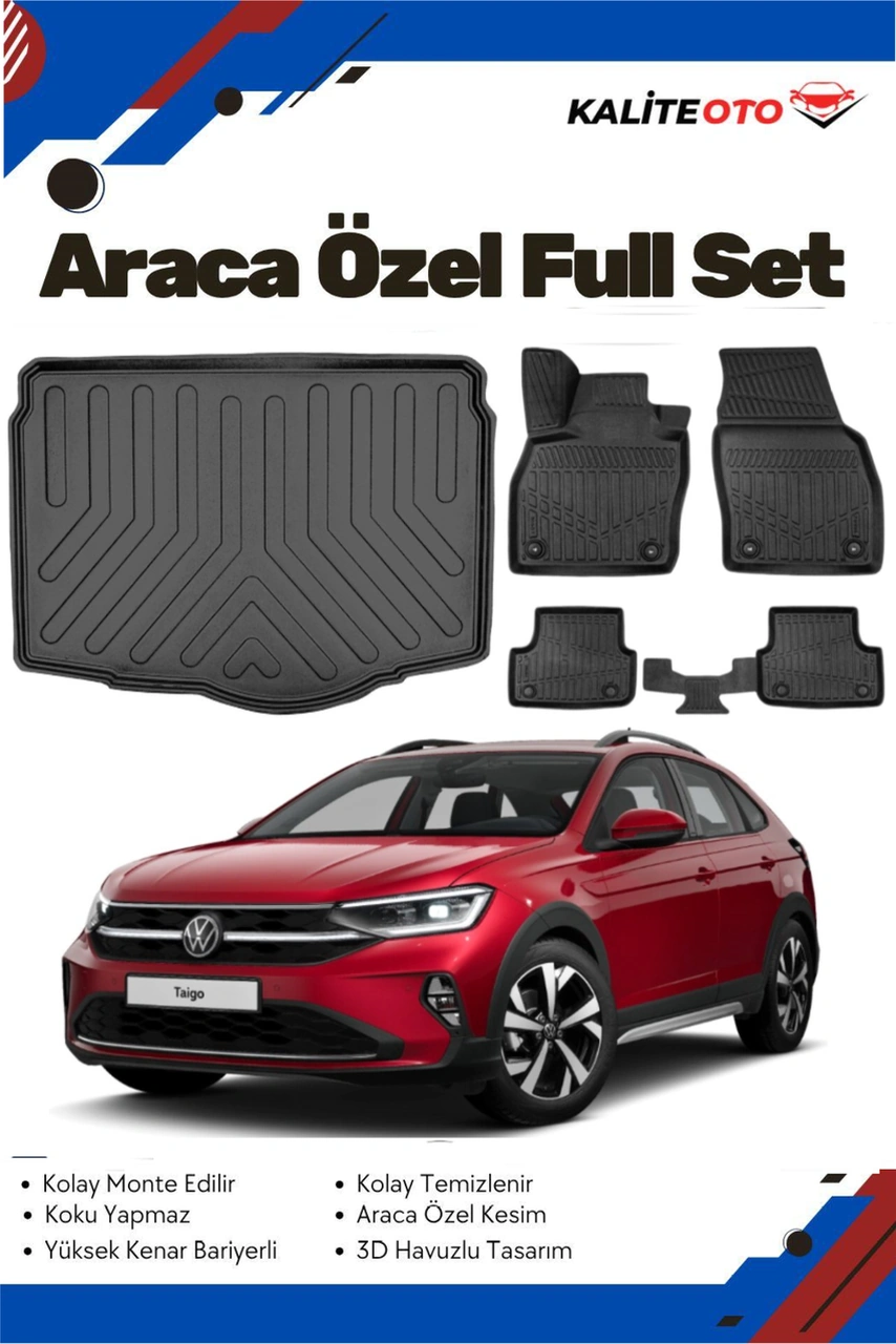 Volkswagen Taigo 2023 Model Yumuşak Paspas+alt Bagaj Havuzu Seti