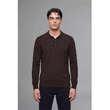 Defacto Standart Fit Düğmeli Polo Yaka Triko Kazak D0454ax26aubn497 Kahve-bn497