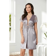 Pierre Cardin Saten Dantelli Midi Sabahlık 1020 Royal 001