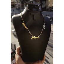 925 Ayar Gümüş 24 Ayar Altın Kaplama 3 İsimli 2 Nazar Boncuklu Kolye Gold