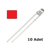 3mm Şeffaf Kırmızı Led - 2000-3000 mcd - 10 Adet