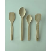 Ahşap Set 4 Parça 2 Adet Kaşık + Lüx Maşa + Spatula