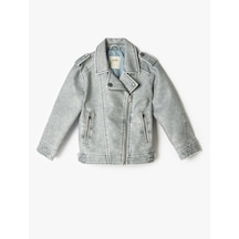 Koton Suni Deri Biker Ceket Fermuarlı Cep Detaylı Gri 5skg20016aw Gri