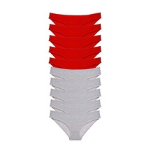 Hubrendy Tedarik 10 Adet Süper Eko Set Likralı Kadın Slip Külot Kırmızı Gri Çok Renkli