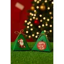 Noel Baba Yeşil 10'lu Piramit Kutu - Hediye Kutusu - Yılbaşı Kutusu - Yılbaşı Hediye- New Year Gift