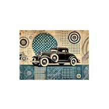 Retro Araba Ve Geometrik Sanat Model Ahşap Tablo