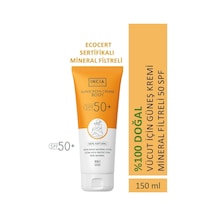 INCIA %100 Doğal Vücut Güneş Kremi Leke Karşıtı Mineral Filtreli Yüksek Koruma SPF 50+ UVA UVB 150 ML