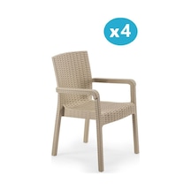Omnipazar Sy-2527 Royale Hasır Desenli Rattan Bahçe Koltuk Sandalye 4'lü Set Bej Bej