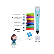 Mavi 3D Kalem 3D Pen Yazıcı Kalem – 10 Adet 5 Metrelik PLA Filament (Toplam 50M) + USB Kablo