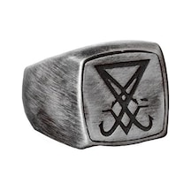 El Yapımı 925 Ayar Gümüş Erkek Yüzük Lucifer Amblemi İle Gümüş