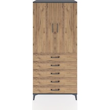 Hyperion Dolap Tek Raflı 5 Çekmeceli Tek Askılı 88x44x195 Antrasit-çam Antrasit