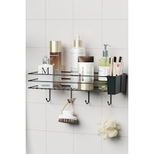 Yapışkanlı Büyük Boy Askılı Banyo Rafı Duş Şampuanlık Duvar Düzenleyici Organizer Siyah
