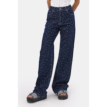 Kadın Mavi 1w6-7 Wide Leg Puantiyeli Denim Jean