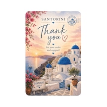 Santorini Temalı Thank You Kartı 8x5 Cm Sipariş Teşekkür Kartı Paket Içi Not Kartı 100 Adet - Bej - 052