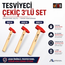Tesviye Çekici 3'lü Set Ahşap Saplı Dövme Çelik 500 Gr, 1000 Gr, 1500 Gr Çekiç
