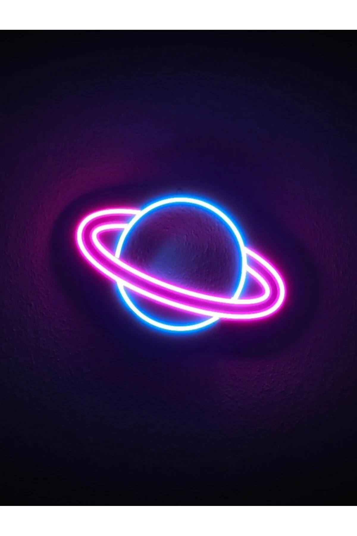 Satürn Gezegen Neon Led 3d Baskı Buz Mavisi - Pembe