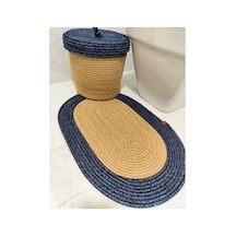 Jüt Hasır 2 Li Banyo Paspas Takımı Bohem Tarzı Banyo Takımı Paspas 40x60 /sepet/25x25 Hasır Kırçılmavi Hasır Kırçılmavi