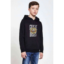 Tshirthane N Roses Metal Rock Müzik Baskılı Unisex Çocuk Kapüşonlu Sweat Siyah