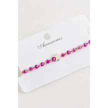 Yıldız - 875 - Kristal Makrome İp - Muratech - Bileklik Pembe