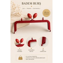 Vollen Yarn Metal Badem Model Çanta Bursu 20 Cm El Çantası Çerçevesi Portföy Cüzdan Klipsi Çanta Aparatı Kırmızı