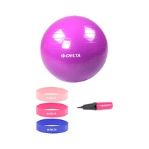 Delta- 55 cm Pilates Topu 3'lü Squat Bandı Egzersiz Direnç Lastiği Pilates Topu Pompası 5'li Set
