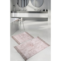 Nova Vizon 2'li Köşeli Ponpon Saçaklı Banyo 60 x 100 + 50 x 60 Gri