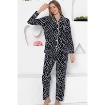 Alimer Kadın Lacivert Kalpli Gömlek Yaka Pijama Takım Edy2764uk-l Lacivert