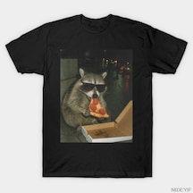 Flood Of Style Erkekler Kadınlar İçin Komik-raccoon Tişört %100 Pamuklu Tişörtler Kısa Kollu Üstler 1208-3 Siyah