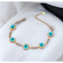 Kadın Nazar Boncuklu Çelik Bileklik 8837 Altın