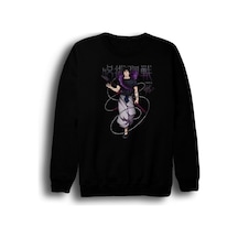 Jujutsu Kaisen Satoru Gojo Anime Baskılı Unisex %100 Pamuk Siyah Bisiklet Yaka Sweatshirt Siyah