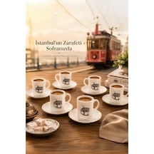Porsima 1199 12 Parça Yaldızlı Porselen Türk Kahve Fincan Takımı - İstanbul Kahve Fincan Seti - 100ml Çok Renkli