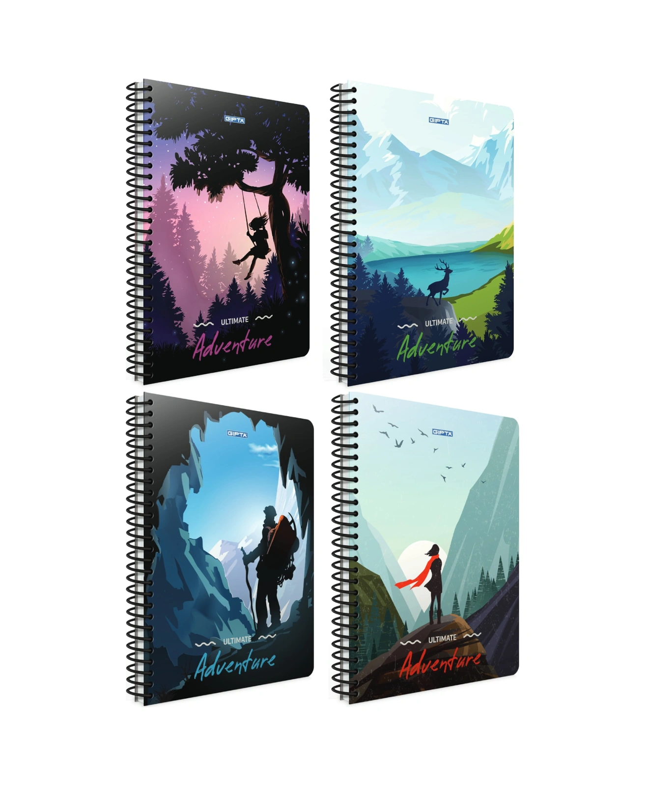 Adventure Spiralli Karton Kapak 80 Yaprak A4 Defter Seti Kareli 4'lü