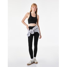 Koton Slim Fit Yüksek Bel İnterlok Kumaş Spor Tayt Siyah 7wak40031nk