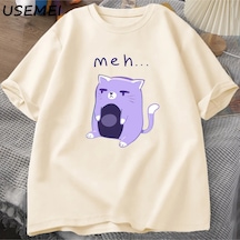 Flood Of Style Meh Kedi T-shirt Erkek Giysileri O Boyun Pamuk Tee Büyük Boy T Streetweed Pamuklu Üs Haki