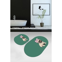 Buççin Online Mağaza Dijital Baskılı Kaymaz Yıkanabilir Köpek Desen Oval Banyo Takımı Klozet Takımı, N-o-klozet-38-yeşil, Çok Renkli