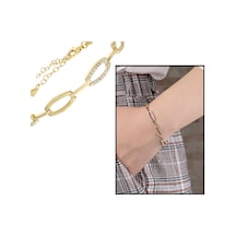 Tesbihane-Zirkon Taşlı 6Lı Cats Eye Gold Renk 925 Ayar Gümüş Kadın Bileklik
