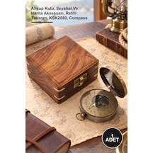 1 Adet Ahşap Kutulu Pusula Ahşap Kutu, Seyahat Ve Harita Aksesuarı, Retro Tasarım, Ksk2080, Compass